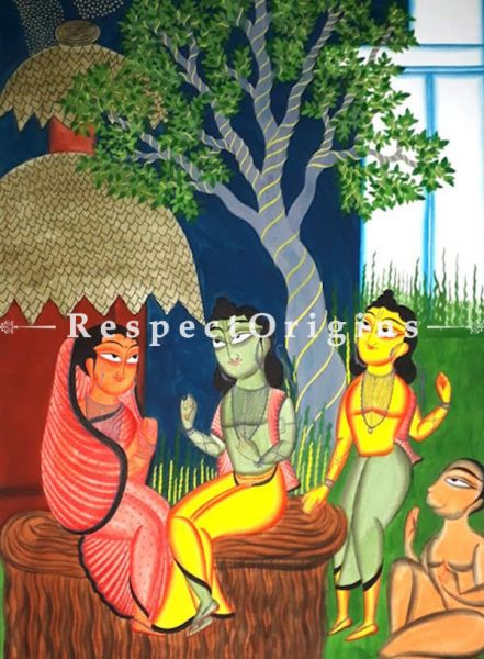Buy Traditional Kalighat Painting of Ram Parivar On Paper in 23X30 inches;RespectOrigins