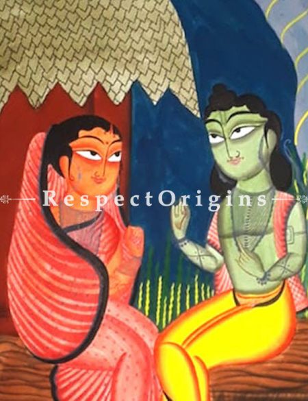 Buy Traditional Kalighat Painting of Ram Parivar On Paper in 23X30 inches;RespectOrigins