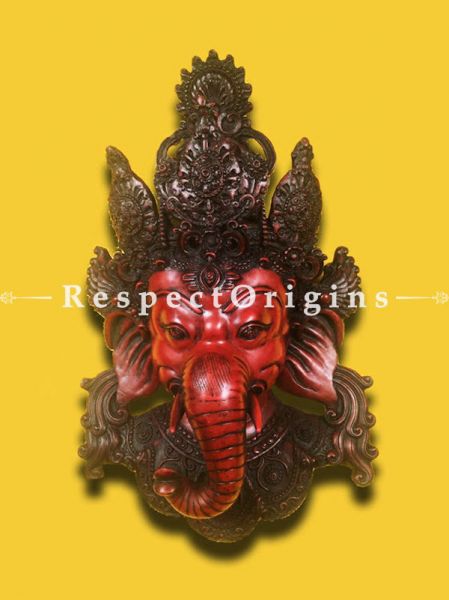 Buy Wall Mask; Wall Art; Handcrafted Lord Ganesha; Marble; Red; Size 10x5x16 in, Red At RespectOrigins.com