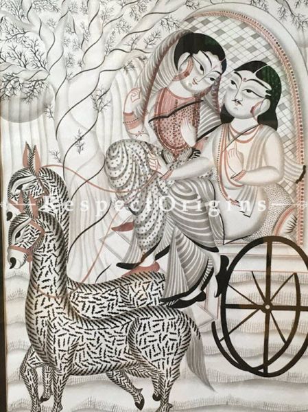 The Journey; Kalighat Painting On Paper; Traditional Vertical Folk Art of Bengal; 19x27 inches; RespectOrigins
