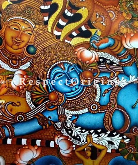 Reclining Vishnu Kerala Mural Painting; 36 X 58 inches; Chuvarchithram;Respet origins