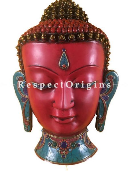 Buy Wall Mask; Wall Art; Handcrafted Resentful Lord Buddha; Marble; Red Base and multi color engraved stones Size 10x5x14 in At RespectOrigins.com