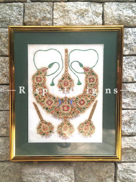 Buy Set of 2 Miniature Paintings of Traditional indian Jewelry Sets On Marble 9X12 inches; Vertical; Rajasthani Wall Art at RespectOrigins.com