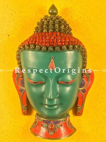 Buy Wall Mask; Wall Art; Handcrafted Lord Buddha; Marble; Green Base and multi color engraved stones Size 11x4x16 in At RespectOrigins.com