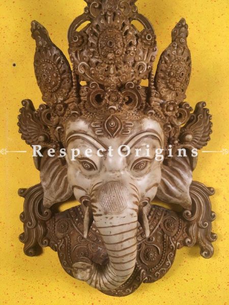 Buy Wall Mask; Wall Art; Handcrafted Beige Lord Ganesha; Marble; Beige; Size 10x5x16 in At RespectOrigins.com