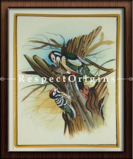 Set of 4 Miniature Bird Paintings On Silk; 10x14 in;  Vertical; Traditional Rajasthani Wall Art