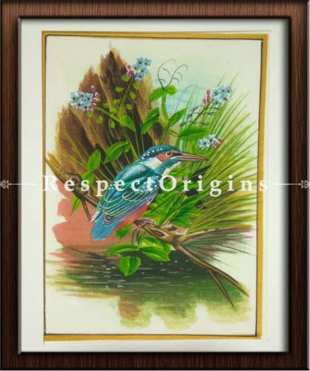 Set of 4 Miniature Bird Paintings On Silk; 10x14 in; Vertical; Traditional Rajasthani Wall Art