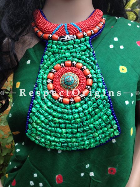 Buy Traditional-Ladakhi-Vintage-Pendant-Green-Beaded-Neck-Piece-M-50171-67595 At RespectOrigins.com