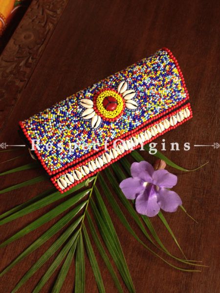 Buy Beaded Ladakhi Clutch ;Multicolor with white Shells ; Handmade Ethnic bag or Clutch for Women and Girls at Respectorigins.com