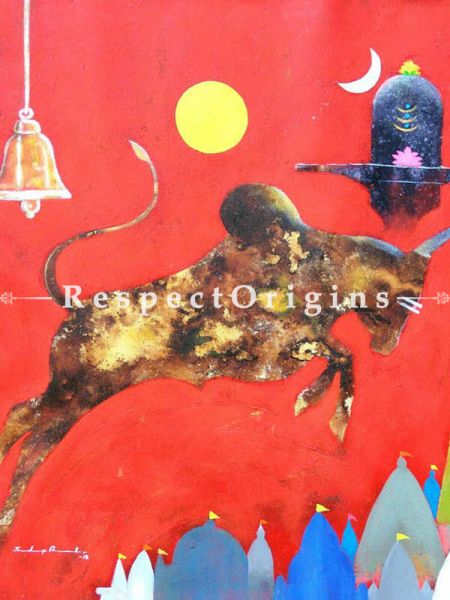 Buy Lord Nandi - Acrylic Painting On Canvas - 23 X 23 At RespectOrigins.com