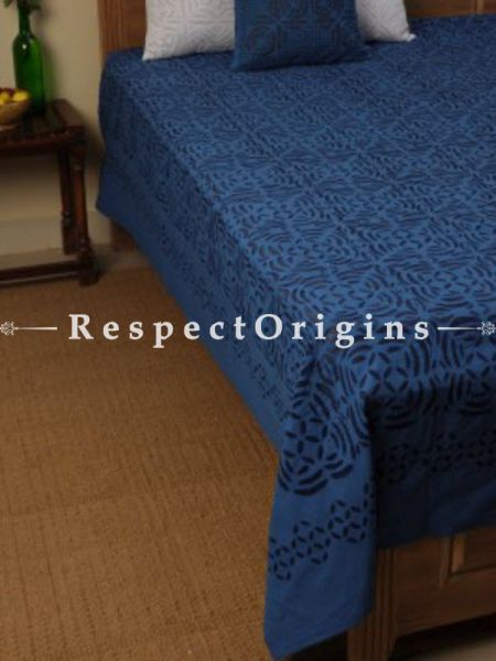 Buy Applique Work Blue & Black Double Bed cover; Cotton, 90x108 in At RespectOrigins.com
