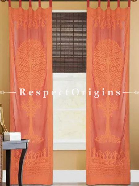Buy Striking Light orange Tree Floral Design Applique Cut Work Cotton Window or Door Curtain; Pair; Handcrafted At RespectOrigins.com
