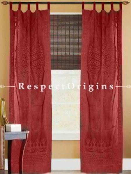 Buy Tree Floral Design Applique Cut Work Cotton Window or Door Curtain; Maroon; Pair; Handcrafted At RespectOrigins.com