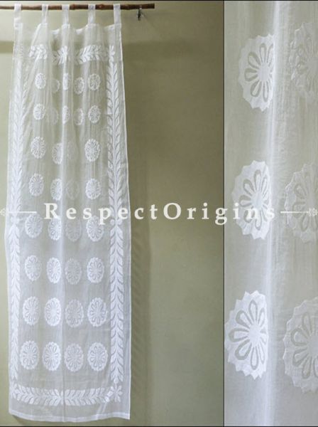 Buy Round Shape Floral Design Applique Cut Work Cotton Window or Door Curtain; White; Pair; Handcrafted At RespectOrigins.com