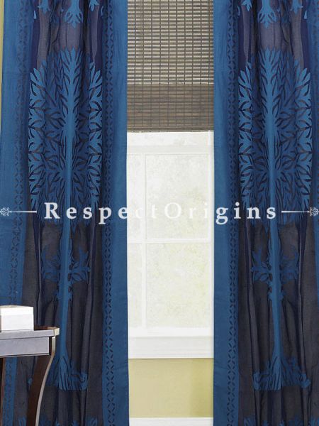 Buy Tree Design Blue Applique Cut Work Cotton Window or Door Curtain; Pair; Handcrafted At RespectOrigins.com