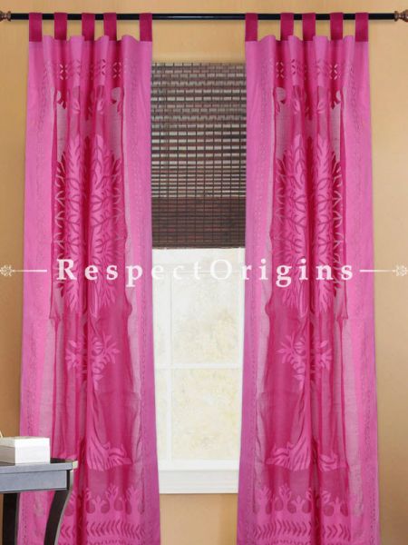 Buy Pink Tree Floral Design Applique Cut Work Cotton Window or Door Curtain; Pair; Handcrafted At RespectOrigins.com