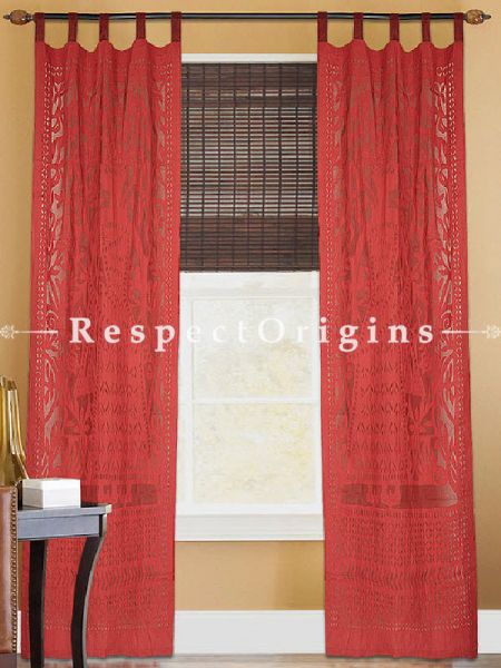 Buy orange Tree Design Applique Cut Work Cotton Window or Door Curtain; Pair; Handcrafted At RespectOrigins.com