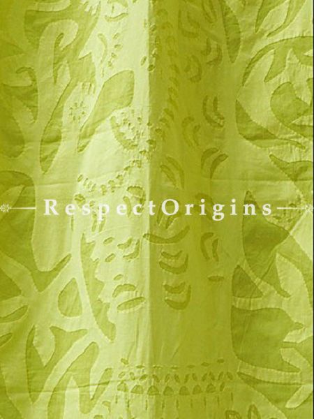 Buy Pretty Lady With Floral Design Applique Cut Work Cotton Window or Door Curtain; Olive Green; Pair; Handcrafted At RespectOrigins.com