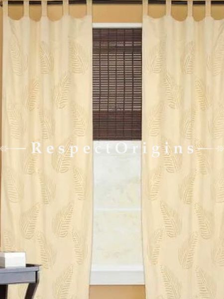Buy Striking Beige Leaf Design Applique Cut Work Cotton Window or Door Curtain; Pair At RespectOrigins.com