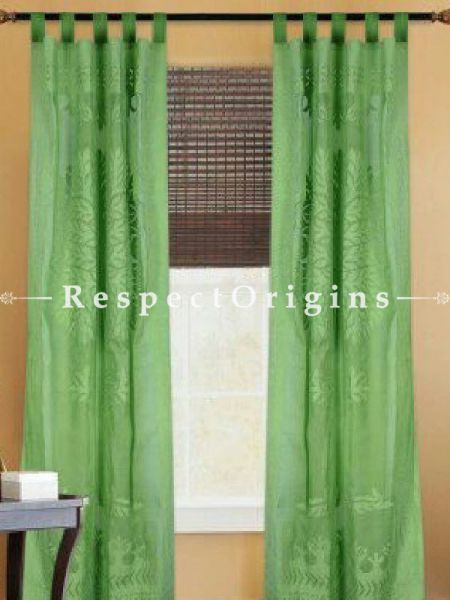 Buy Green Tree Floral Design Applique Cut Work Cotton Window or Door Curtain; Pair; Handcrafted At RespectOrigins.com