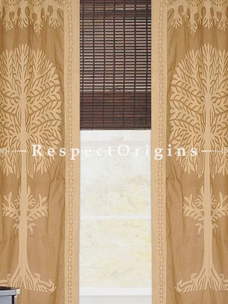 Buy Tree Design Light Brown Applique Cut Work Cotton Window or Door Curtain; Pair; Handcrafted At RespectOrigins.com