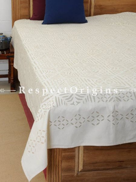 Buy Applique Work Double White bed cover; cotton, 90x108 in At RespectOrigins.com