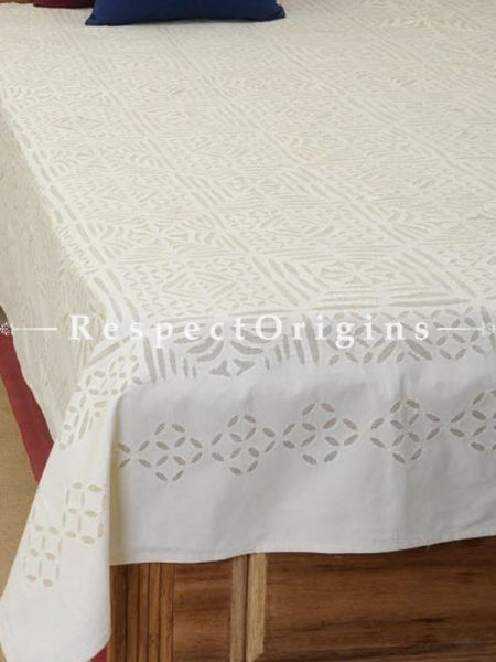 Buy Applique Work Double White bed cover; cotton, 90x108 in At RespectOrigins.com