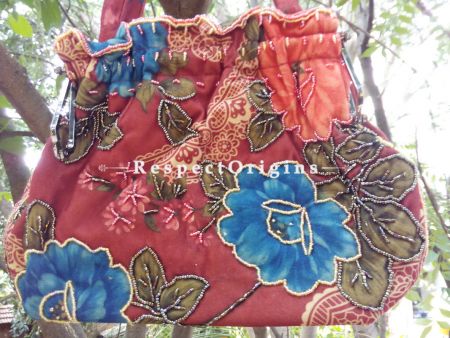 Buy Cotton Ladies Bag with Beadwork; Red at RespectOrigins.com