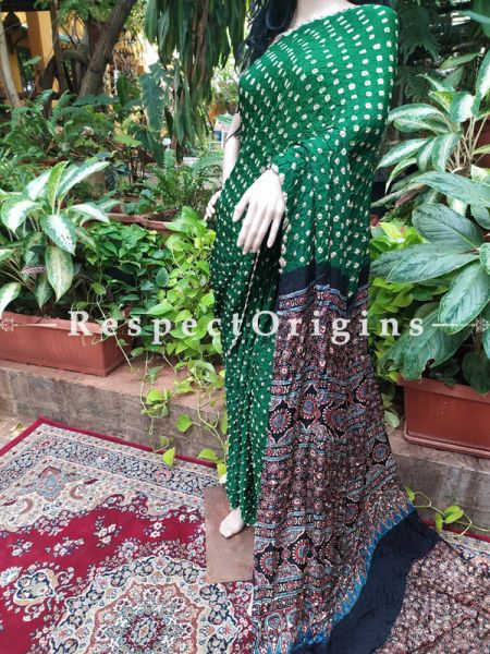 Bandhani Gajji Semi Silk Green Saree with Running Blouse; RespectOrigins.com