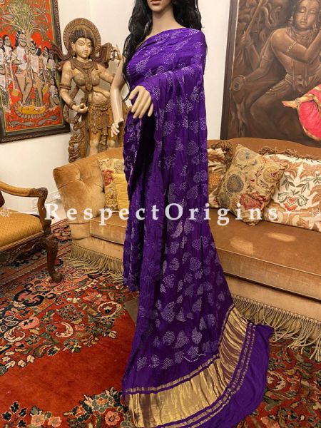 Magnificent Purple Handloom Bandhej Georgette Saree with Running Blouse; RespectOrigins.com