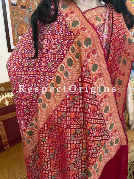 Elegrant Red Handloom Bandhej Georgette Saree with Running Blouse; RespectOrigins.com