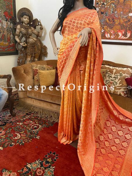 Lovely Orange with Gold Handloom Bandhej Georgette Saree with Running Blouse; RespectOrigins.com