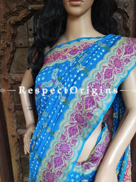  Magnificent Pink Handloom Bandhej Gaji Silk Saree with Running Blouse; RespectOrigins.com