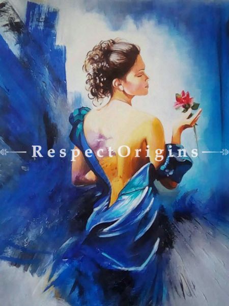 Adorable Painting of Lady in Blue Made of Oil on Canvas  |Buy Adorable Painting of Lady in Blue Made of Oil on Canvas   Online|RespectOrigins