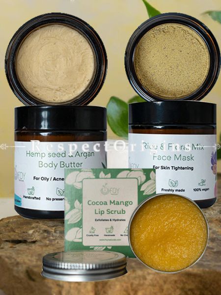 Combo Gift Pack of  Hemp Seed & Argan Body Butter,Rice & Floral Mix Face Mask & Coco Mango Lip Scrub; RespectOrigins.com