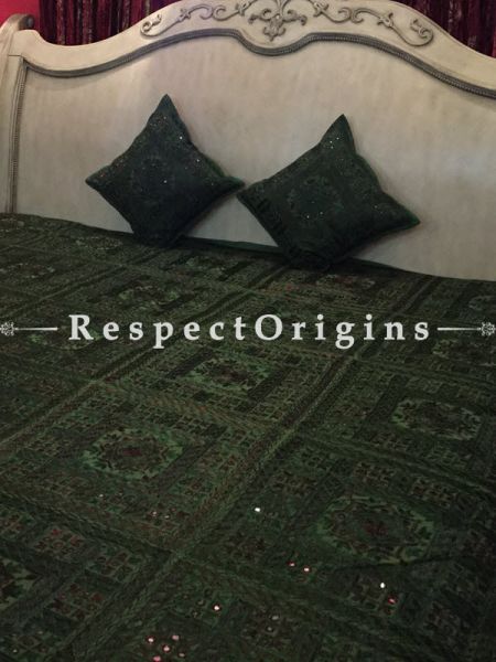 Buy Green Grandeur in Mirror work; Bedspread; 2 Pillow Cases included; 85x103 in At RespectOrigins.com