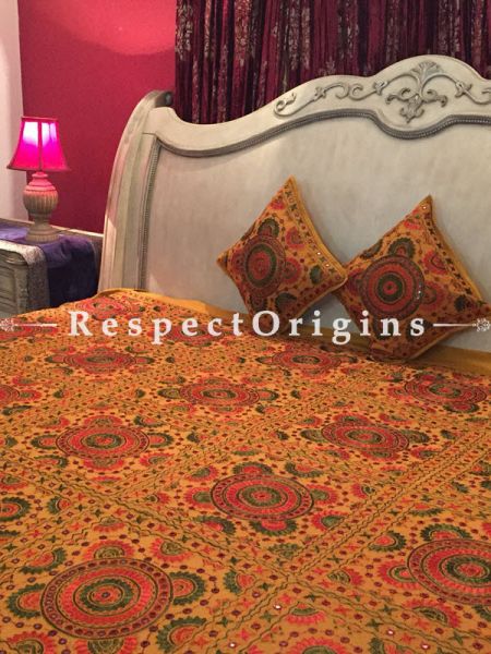 Buy Orange Grandeur in Mirror work; Cotton Bedspread; 2 Pillow Cases included; 85x103 in At RespectOrigins.com