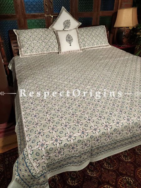 Sheena Luxury Reversible Quilted Pure Organic Cotton Bedding Set; Comforter: 105x85 Inches; Bedspread: 105x90 Inches; Pillow Pair: 28x20 Inches; Cushion Pair: 16x16 Inches; Multi-coloured