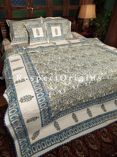 Esperanza Floribund A Quilted Reversible Luxury Cotton Bedding Set; Quilt: ; Bedspread:105X90 Inches ; Pillowcase: 28X20 Inches ; Comforter: 105X85 Inches;