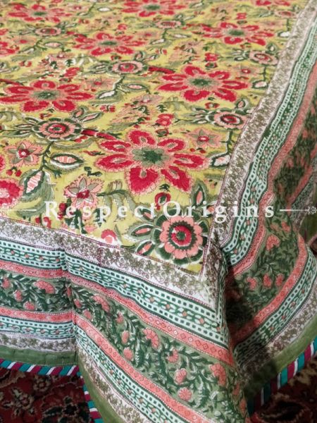 Quilted Block Printed High Quality Double Bedspread In yellow with Floral Motifs With 2 Shams; Bedspread 90 X 60 Inches , Pillow Shams 29 X 19 Inches ue; RespectOrigins.com