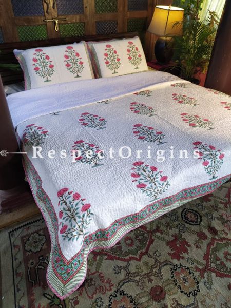 Rich Quilted High Quality Double Bedspread In White With 2 Shams; Bedspread 110 X 90 Inches , Pillow Shams 29 X 19 Inches ; RespectOrigins.com