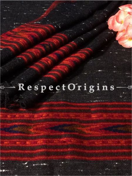 Buy Black Hand woven Woolen Kullu Stoles From Himachal with red border; Size 80 x 27 inches at RespectOrigins.com