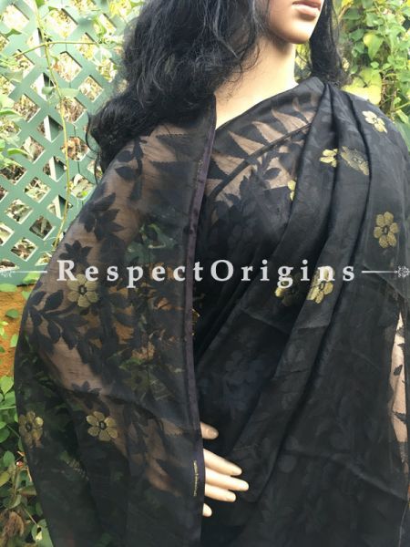Black; HandLoom; Dhakai mul Cotton saree, RespectOrigins.com