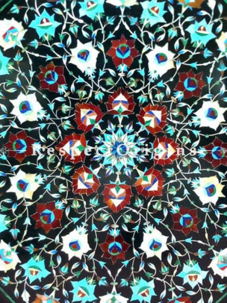 Buy Extravagant Marble inlay Table Tops or Pietra Dura Black Octagonal Marble Table Top with Turquoise Mother of Pearls Jasper and Malachite Semi Precious Stone; 2x2 Feet At RespectOrigins.com