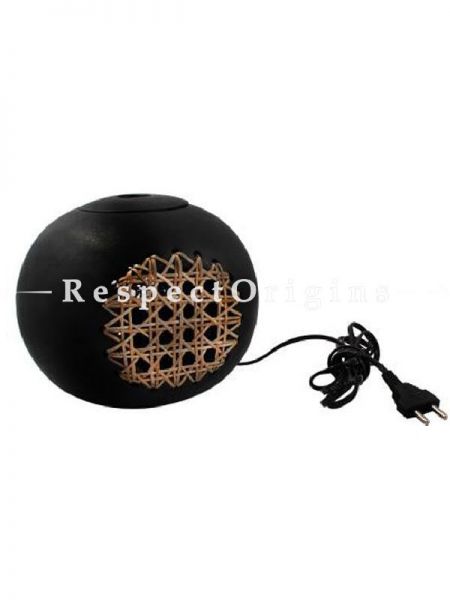 Buy Round Clay with Basket Weave Lamp Shade; Handcrafted Longpi Manipuri Black Pottery; Dia - 8 in; Chemical Free At RespectOrigins.com
