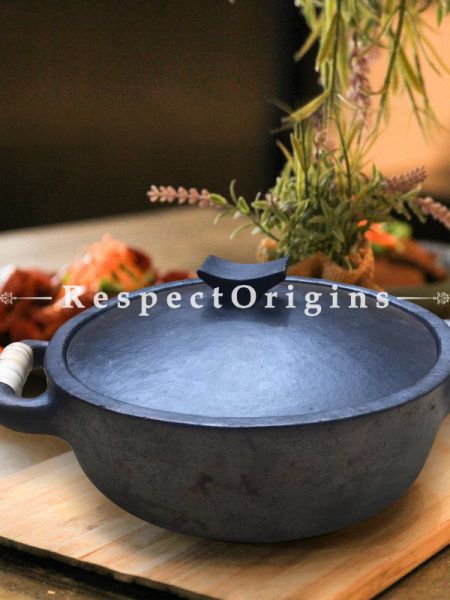 Cook and Serve From Oven or Stove to Table Longpi Black Pottery Organic Set Cooking Casserole Pot - 3.7 x 12.9 In. and 4 Plate Set - 10 In Dia.; RespectOrigins.com