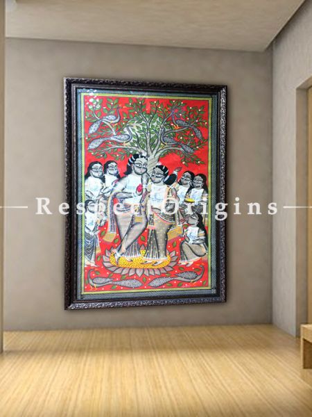 Blessed Union; The Wedding in Kalighat indian Art Traditional Painting On Paper; 23 x 43 inches;RespectOrigins