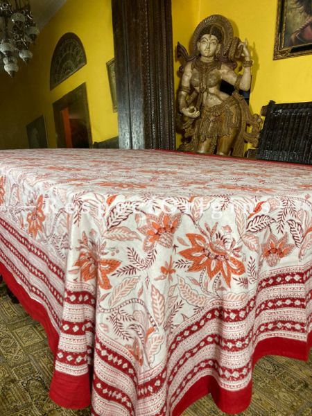 Le Provence Collection! HandBlock-printed Floral Cotton Tablecloth for Al Fresco or Indoor Dining.; RespectOrigins.com