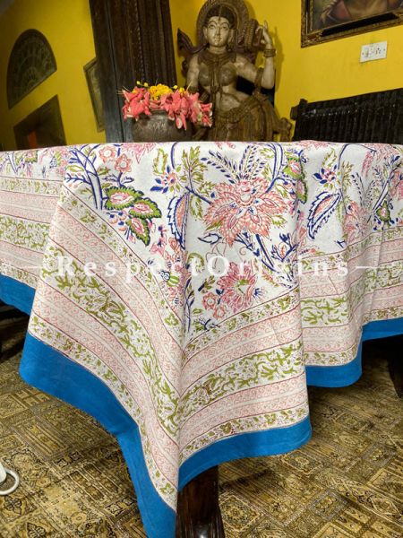 Le Provence Collection! Elegant  Hand Block-printed Floral Cotton Tablecloth for Al Fresco or Indoor Dining.; RespectOrigins.com