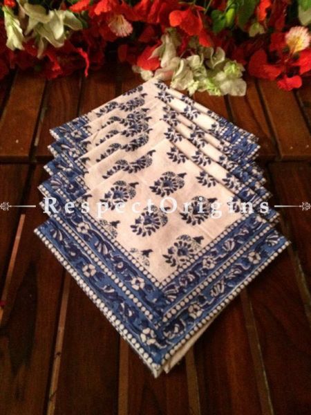 Buy Hand Block Printed Thick Floral Design Cotton Washable Table Mat Set with Runner and Coasters; Blue On White Base At RespectOrigins.com